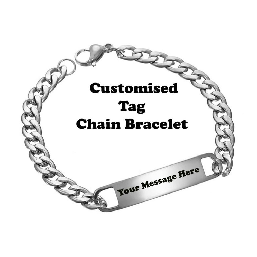 Stainless Steel Customised Gift Jewellery Personalised Silver Chain Tag Bracelet