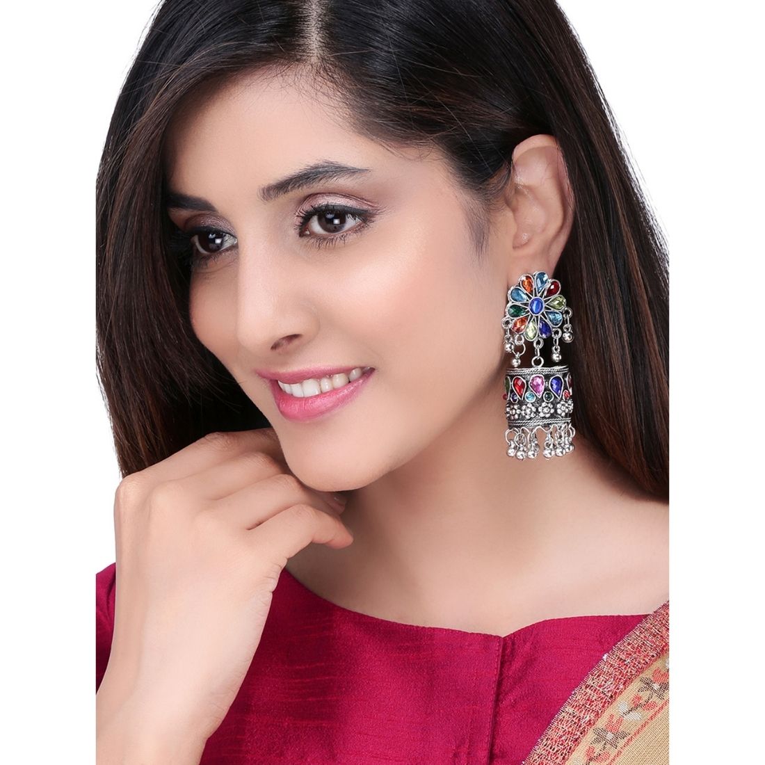 Silver Oxidised Traditional Jhumka Earrings for girls and women online