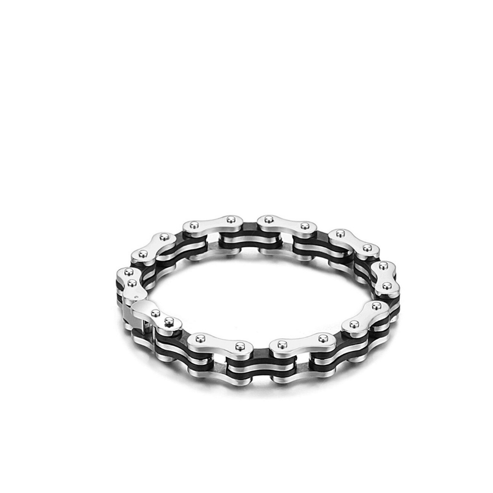 Bicycle Chain Style  Silver Toned Black Bracelet - Yellow Chimes
