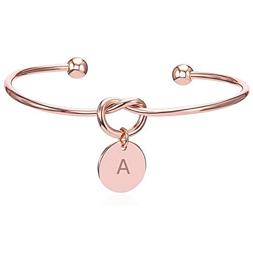 Yellow Chimes Bracelet for Women Charming Knot Heart Alphabet Letter's 'A' Initial Rose Gold Plated Cuff Bangle Best Gift Love Proposal Bracelet for Women and Girls (A,Letter)