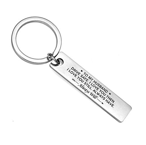 Yellow Chimes Drive Safe Touching Love Message To Husband Stainless Steel Keychain Pendant with Chain for Men