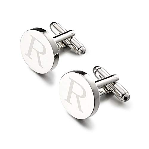 Yellow Chimes Exclusive Collection Alphabet Letters Stainless Steel Statement Cufflinks for Men (Silver R Cufflinks)