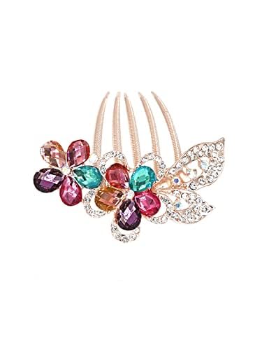 Kairangi Comb Pin for Women Hair Accessories for Women Floral Comb Clips for Hair for Women Multicolor Crystal Hair Pin Bridal Wedding Side Pin/Comb Pin/Jooda Pin Accessories for Women