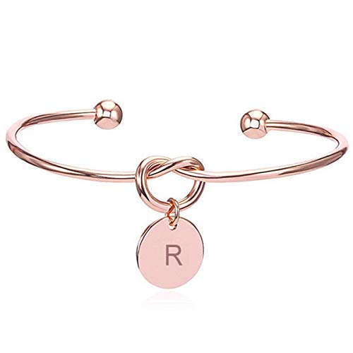 Yellow Chimes Charm Bracelet for Women Charming Knot Heart Alphabet Letter's 'R' Initial Rose Gold Plated Cuff Bangle Best Gift Love Proposal Bracelet for Women and Girls.
