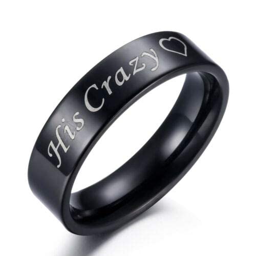 Yellow Chimes His Crazy Heart Engraved Stainless Steel Black Band Rings For Women & Girls
