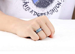 Yellow Chimes Rings for Men Stainless Steel Blue Strips Band Ring for Boys and Men.