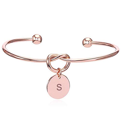 Yellow Chimes Bracelet for Women Charming Knot Heart Alphabet Letter's 'S' Initial Rose Gold Plated Cuff Bangle Best Gift Love Proposal Bracelet for Women and Girls.