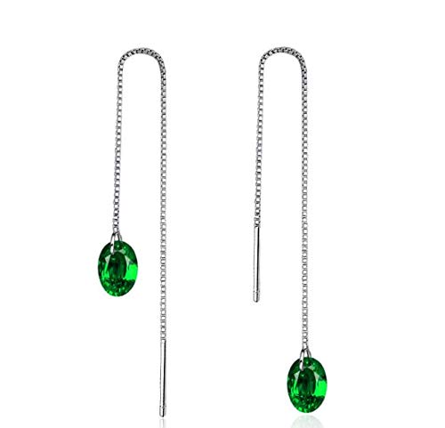 Yellow Chimes Earrings for Women & Girls | Fashion Green Crystal Stone Long Chain Threaded Dangler | Silver Tone Chain Earring | Western Thread Earrings | Birthday & Anniversary Gift