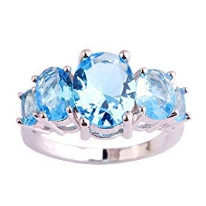 Yellow Chimes Rings for Women Elegant Sparkling Blue Topaz Ring Silver Plated Engagement Style Crystal Ring for Women and Girls(US 7)