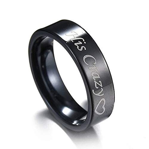 Yellow Chimes His Crazy Heart Engraved Stainless Steel Black Band Rings For Women & Girls