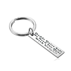 Yellow Chimes Keychain for Men Drive Safe Touching Message Stainless steel Silver Keychain for Men and Boys