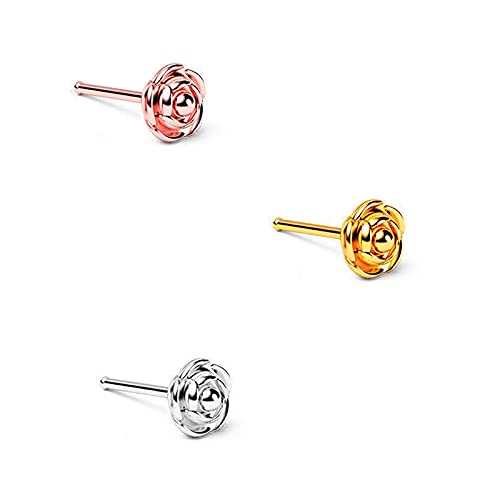 Yellow Chimes Nose Pins for Women Piercing Nose Pins Stainless steel 3 Pcs Multicolor Rose Design Nose Pins for Women and Girls.