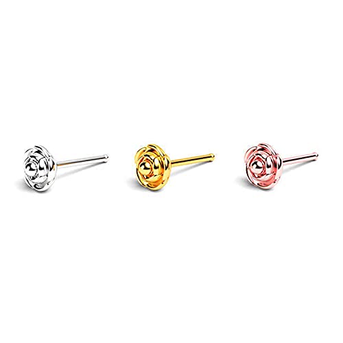 Yellow Chimes Nose Pins for Women Piercing Nose Pins Stainless steel 3 Pcs Multicolor Rose Design Nose Pins for Women and Girls.
