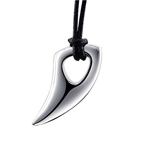 Yellow Chimes Pendant for Men Silver Men Pendant Stainless Steel Wolf Tooth Black Leather Rope Pendant for Men and Boys.