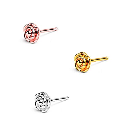 Yellow Chimes Nose Pins for Women Piercing Nose Pins Stainless steel 3 Pcs Multicolor Rose Design Nose Pins for Women and Girls.