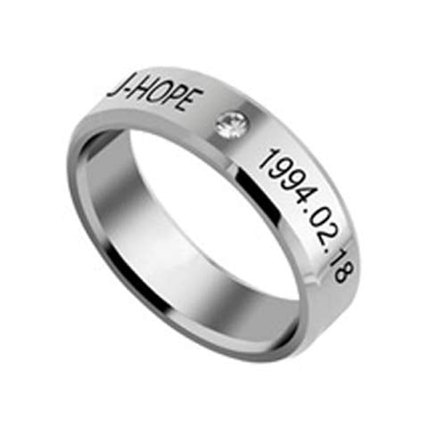 Yellow Chimes Rings for Men Kpop BTS Band J-Hope Name and Date of Birth Mentioned Silver Band Ring for Men and Boys.