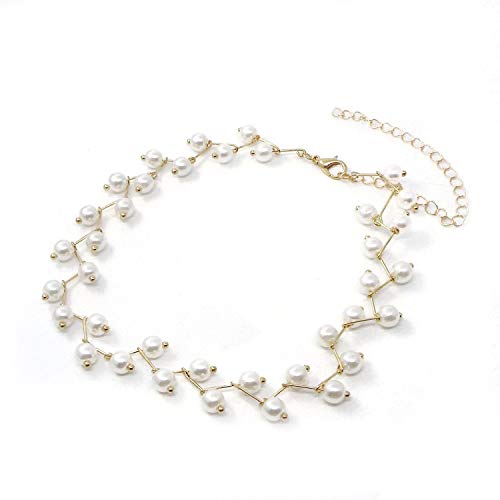 Yellow Chimes Adorable Simulated Pearl Link Chain Neck Strap Short Choker Necklace for Women and Girl's