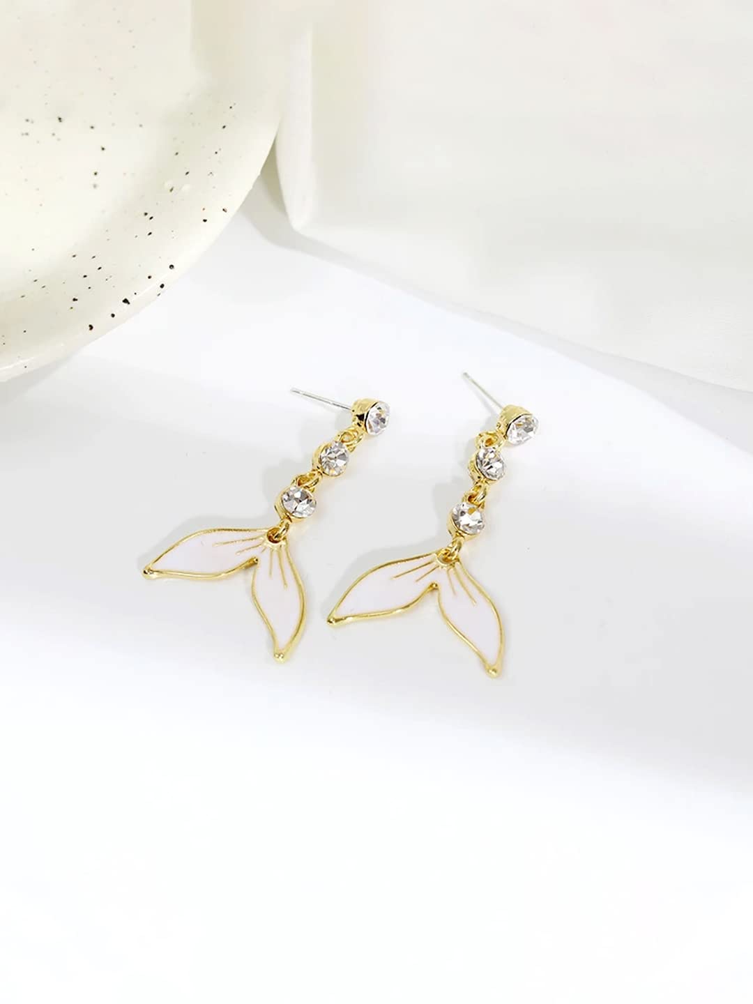 Yellow Chimes Earrings For Women Crystal Studded White Color Leaflet Drop Dangle Earrings For Women and Girls