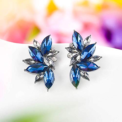 Yellow Chimes Silver Plated Blue Crystal Jacket Earrings for Women and Girls