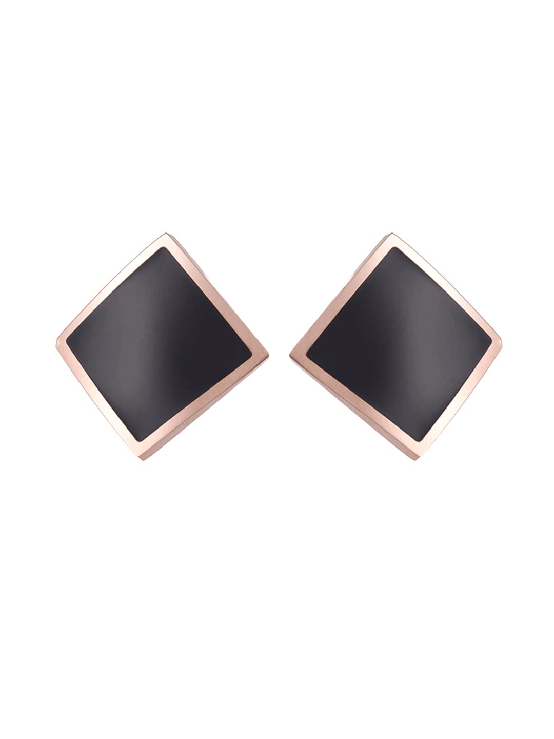 Yellow Chimes Stud Earrings for Women Western Rose Gold Plated Stainless Steel Black Square Stud Earrings For Women and Girls