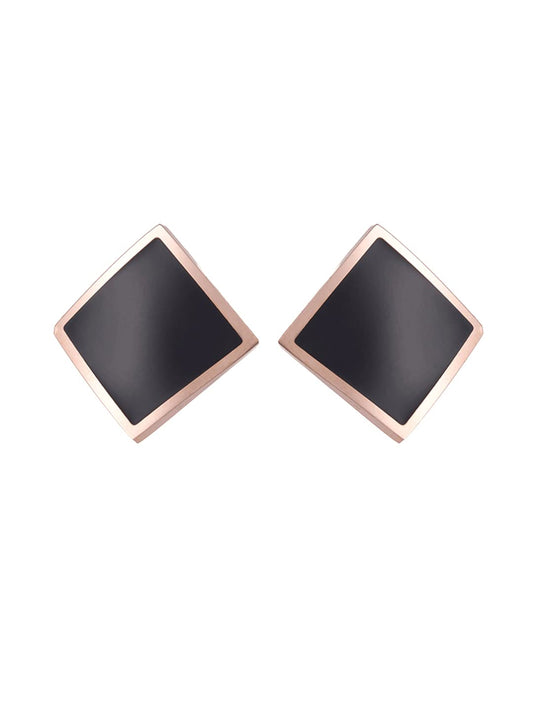 Yellow Chimes Stud Earrings for Women Western Rose Gold Plated Stainless Steel Black Square Stud Earrings For Women and Girls