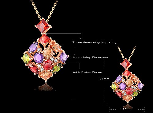 Yellow Chimes Multi-Color Sparkling Square Swiss Cubic Zirconia 18K Gold Plated Pendant for Girls and Women
