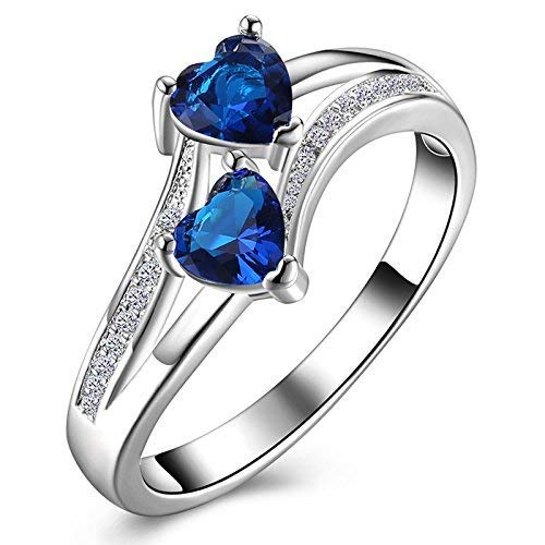 Yellow Chimes Rings for Women Valentines Gift Combo of Dual Heart Ring Silver Plated Crystal Ring in Red Velvet Rose Ring Box for Women and Girls