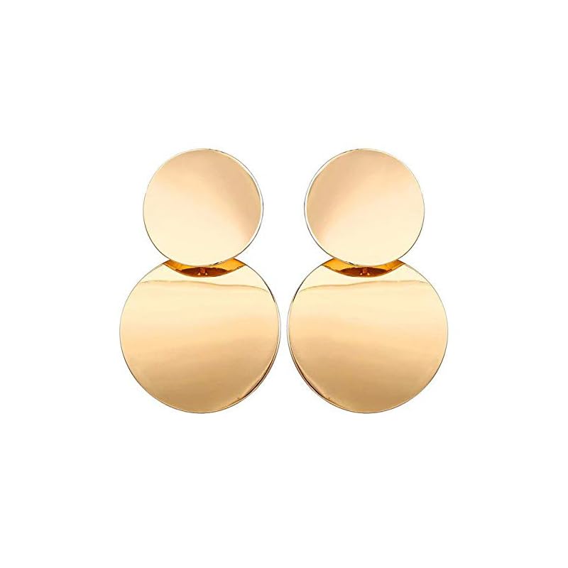 Kairangi Drop Earrings for Women Gold Plated Earrings Geometric Round Dual Circle Drop Earrings For Women and Girls.