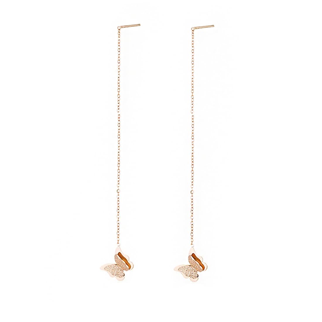 Kairangi Threader Earrings for Women Western Rose Gold Plated Stainless Steel Butterfly Shaped Threader Earrings For Women and Girls