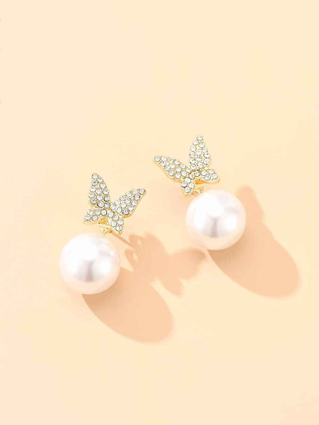 Yellow Chimes Earrings For Wonen Butterfly Shaped Crystal Studded Pearl Drop Earrings For Women and Girls