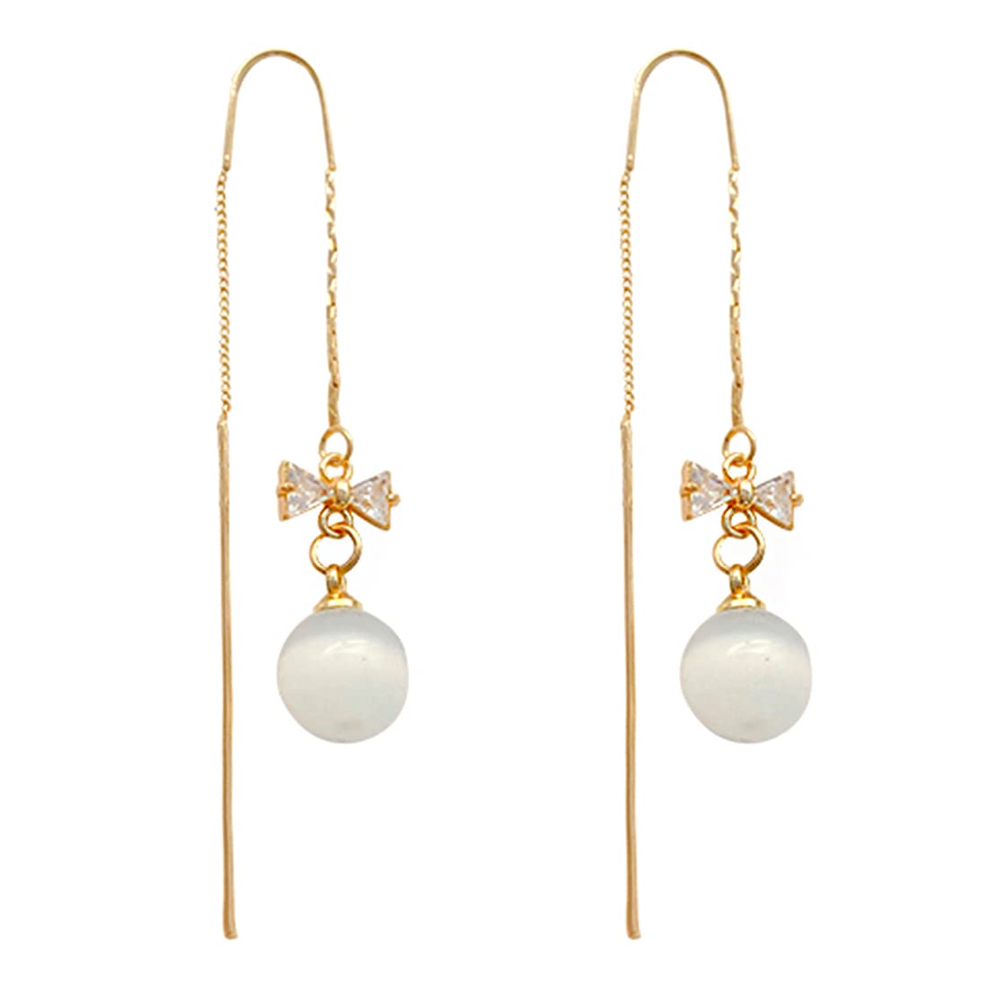 Yellow Chimes Earrings For Women Gold Tone Long Chain Tassel Bow Knot Shape Pearl Drop Earrings For Women and Girls