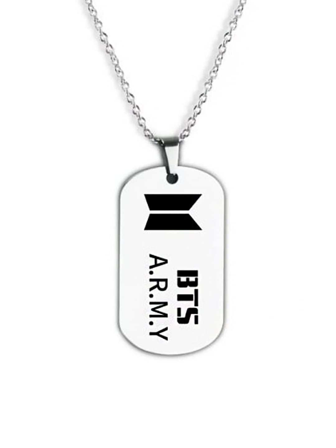 Yellow Chimes BTS Pendant for Women Silver Chain Pendant Stainless Steel 3 mm BTS Army Dog Tag Pendant Necklace for Men and Boys.