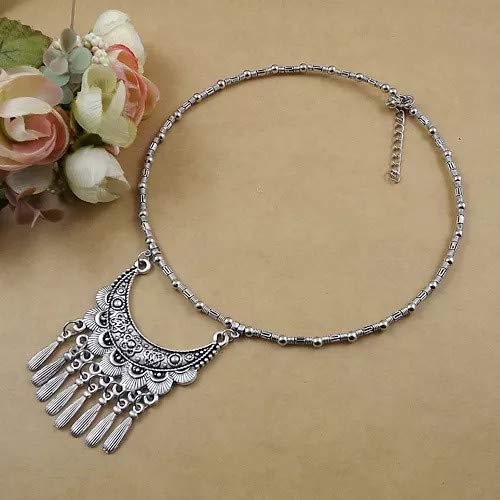 Yellow Chimes Classic Design Bohemian Antique Texture Oxidised Silver Plated Tibetan Style Choker Necklace For Women And Girl's