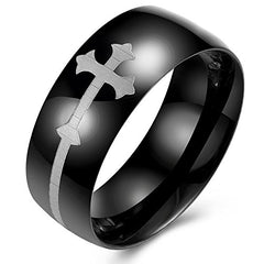 Yellow Chimes Cross Divine Stainless Steel Black Ring for Boys and Girls