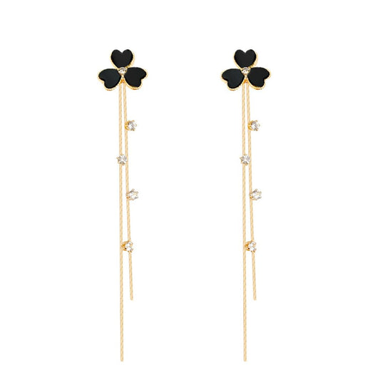 Kairangi Earrings For Women Gold Tone Black Triple Heart Shape With Linear Long Chain Dangle Earring For Women and Girls