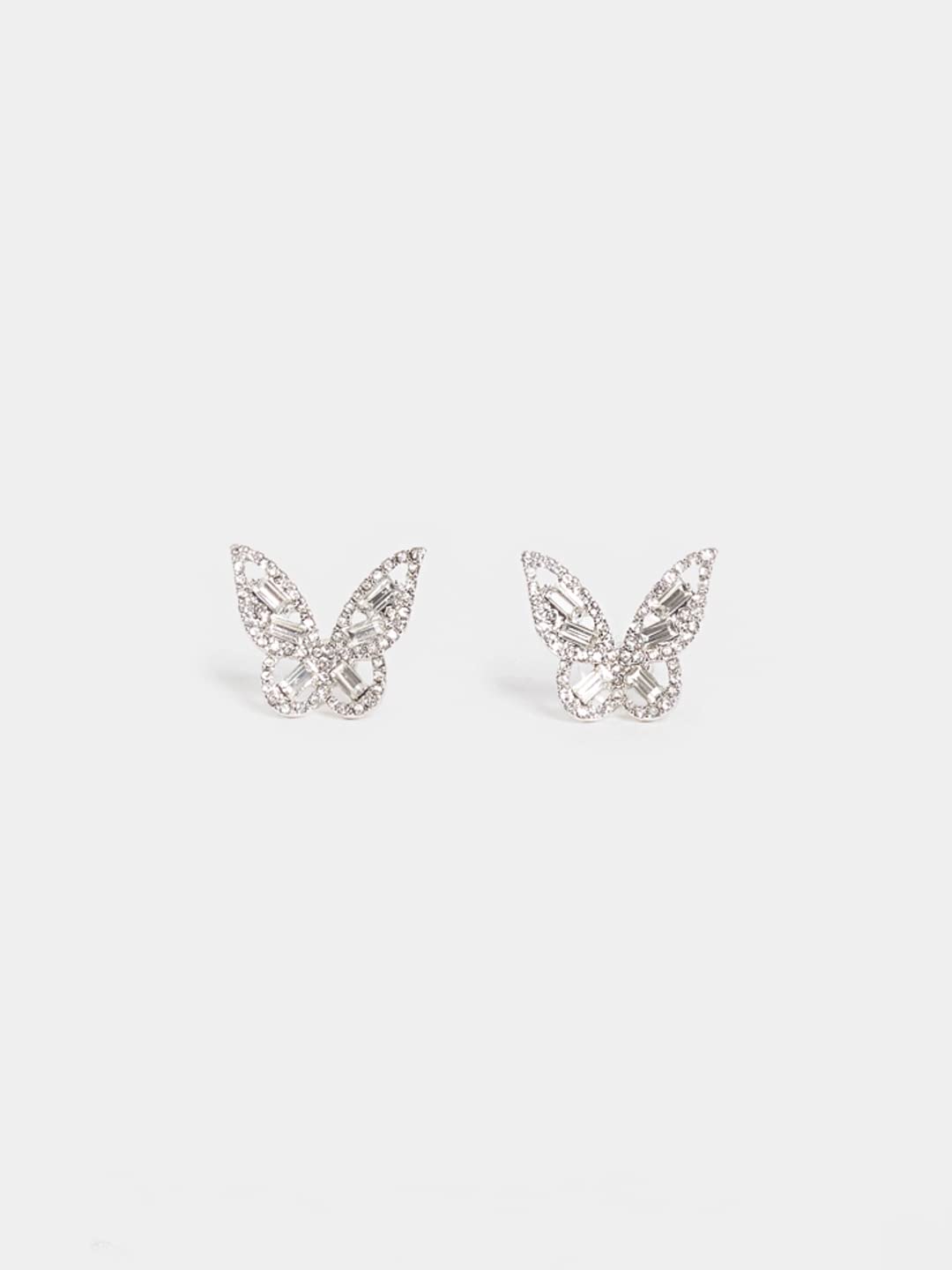 Yellow Chimes Earrings for Women and Girls White Stud Earrings for Women | Silver Toned Crystal Butterfly Shaped Stud Earrings | Birthday Gift for girls and women Anniversary Gift for Wife