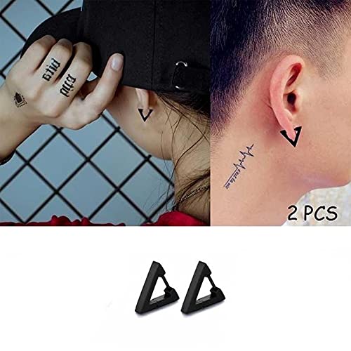 Yellow Chimes Elegant Latest Fashion Two Pairs Combo Stainless Steel Black Geometric Hoops Combo Earrings for Men and Women, Medium (YCFJER-TRIHEX-C-BK)