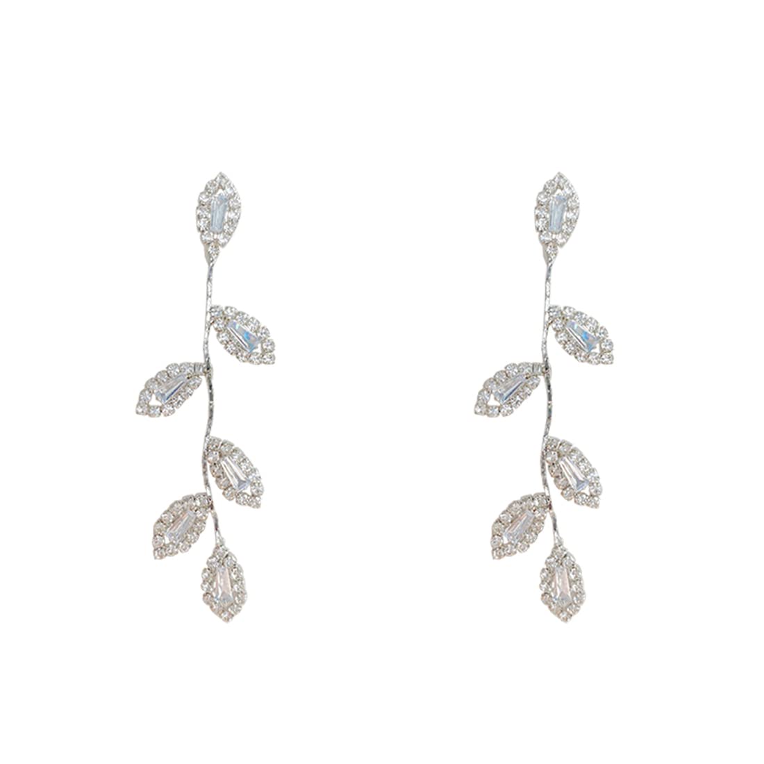 Yellow Chimes Earrings For Women Silver Tone Elegant Leaf Designed Crystal Studded Linear Drop Dangler Earrings For Women and Girls