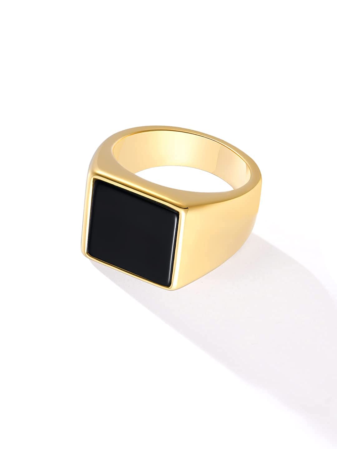 Yellow Chimes Rings for Men gold plated Black colored in Center Metal Stainless Steel Band Style Ring for men and Boys(Size US 10)