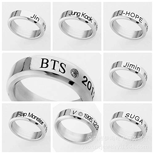 Yellow Chimes Rings for Men Kpop BTS Band Rap Monster Name and DOB Silver Band Ring for Men and Boys.