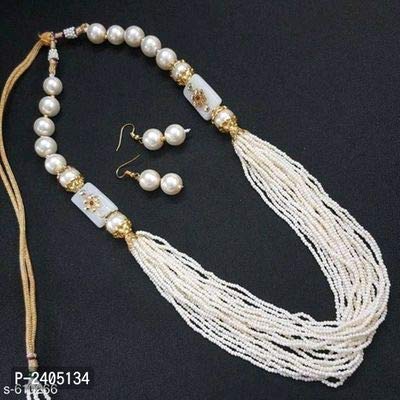 Yellow Chimes jewellery Set for Women Rajasthani Beads Worked 2 Pcs Combo MultiLayered Traditional Necklace Set With Earrings for Women and Girls (White,Gold)