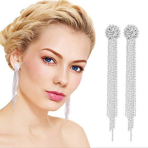 Yellow Chimes Crystal Floral Hanging Designer Tassels Silver Plated Earrings for Women and Girls