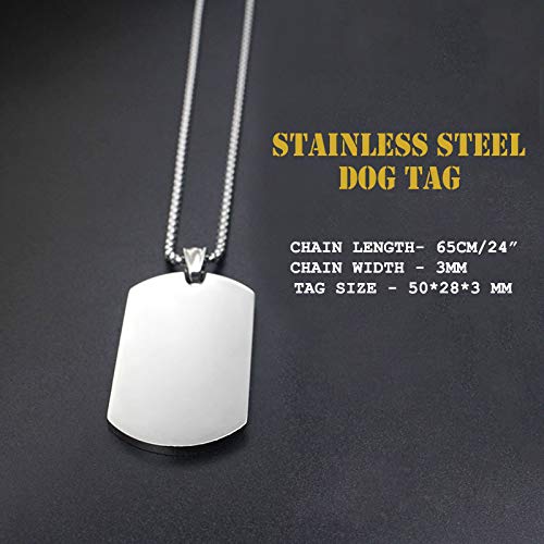Yellow Chimes Stainless Steel Plain Silver 3 MM Tag Pendant Necklace Silver Plated Pendant for Men (Silver) (YCSSCH-TAG1BIG-SL)