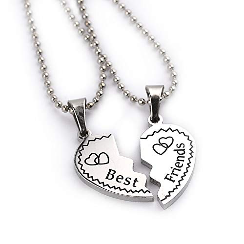 Yellow Chimes Pendant for Women and Girls Friendship's Day Special Silver Best Friend Chain Necklace | Heart Shaped 2 Pcs Best Friends Forever BFF Necklace Chain Pendant Locket | Gift for Best Friend