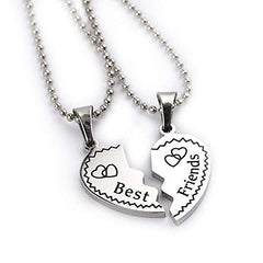 Yellow Chimes Pendant for Women and Girls Friendship's Day Special Silver Best Friend Chain Necklace | Heart Shaped 2 Pcs Best Friends Forever BFF Necklace Chain Pendant Locket | Gift for Best Friend