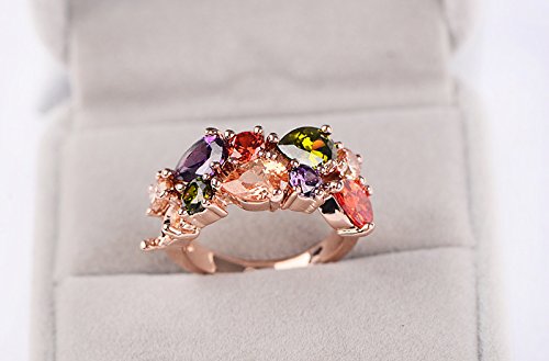 Yellow Chimes Rings for Women Multicolor Swiss Cubic Zircon Ring Flowerets Vine 18K Rose Gold Plated Adjustable Ring for Women and Girls.