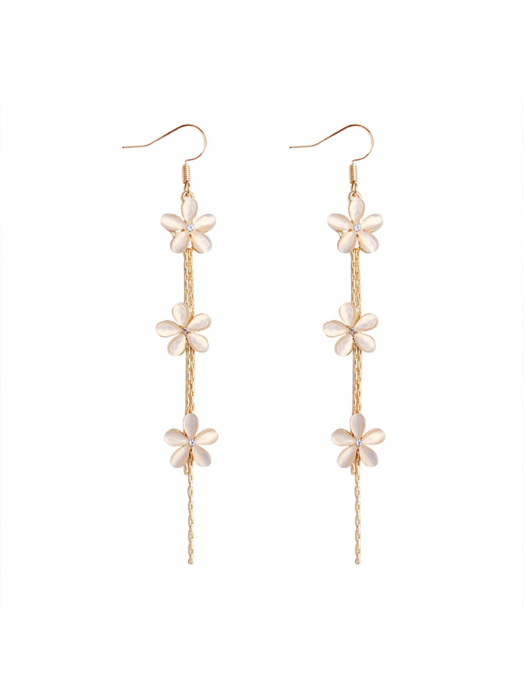 Yellow Chimes Earrings For Women Gold Tone Crystal Floral Designed Linear Chain Tassel Dangler Earrings For Women and Girls