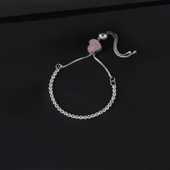 Kairangi Valentine Gift for Girls White Platinum Plated Base Metal Crystal Swiss Cubic Zircon Adjustable Chain Charm Bracelet for Women