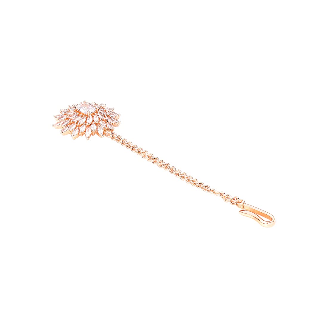 Yellow Chimes American Diamond Maang Tikka for Women Rosegold Plated High Grade Authentic White AD Jewellery Maang Tikka for Women and Girls