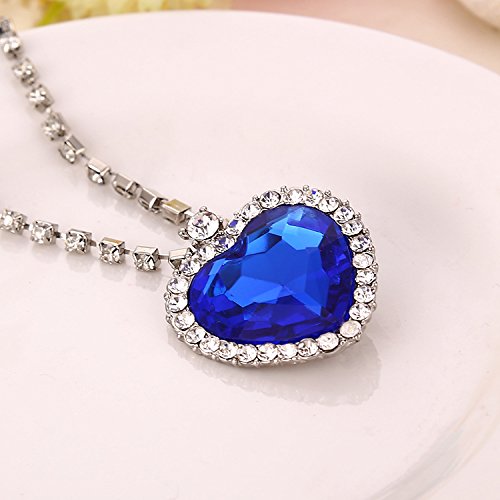 Yellow Chimes The Blue Ocean Heart Austrian Crystal Pendant with Studded Chain for Girls and Women. Perfect to Gift!